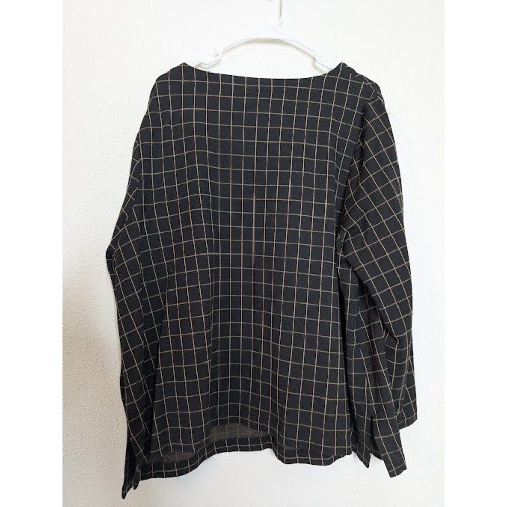 J. Jill Ponte Top‎ Shirt Blouse Womens Size 3X Black Window Pane Button Stretch